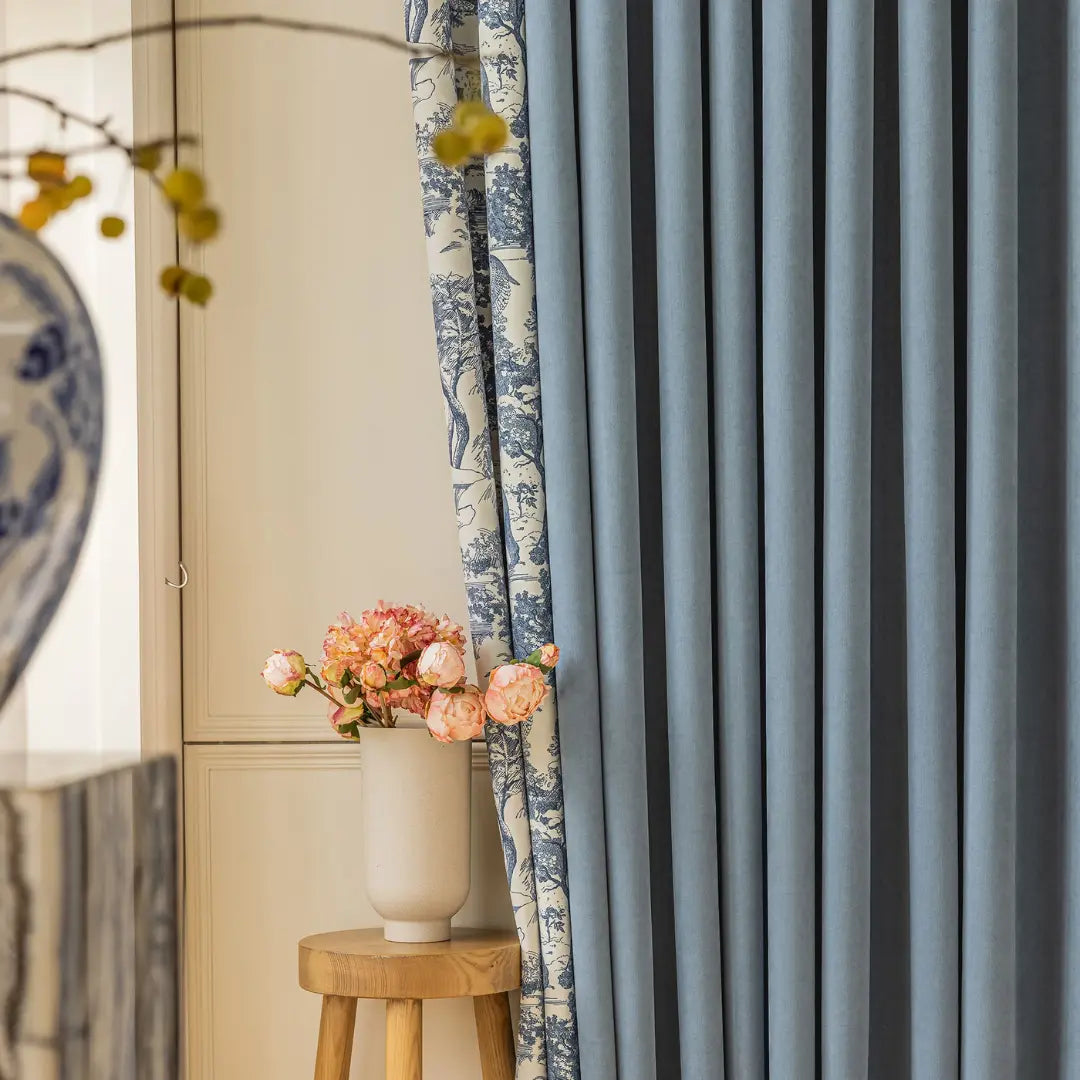 Cortina-Blackout-Chenille-Azul-Estampada-Bicolor-para-trilho-4m-x-2,50m-Sala-&-Quarto-Sylvana-Dona-Cortina-4