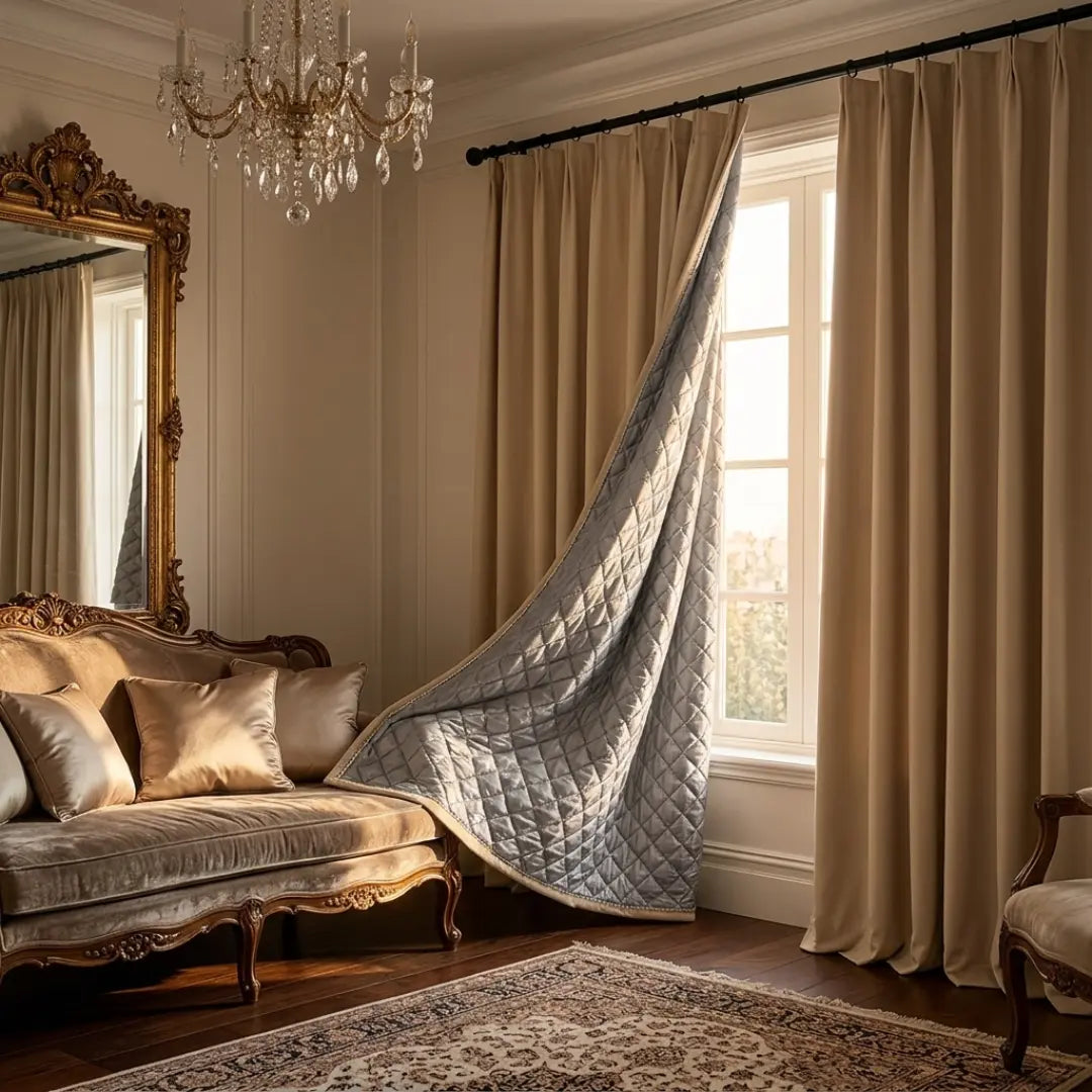 Cortina Soothe Bege instalada com acabamento sofisticado