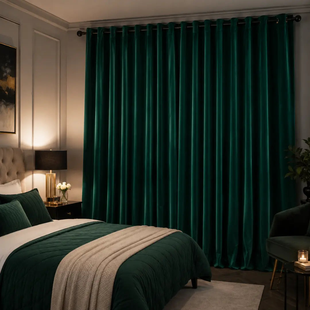 Étoile Royale verde fechada em quarto, com painéis de veludo cobrindo toda a parede
