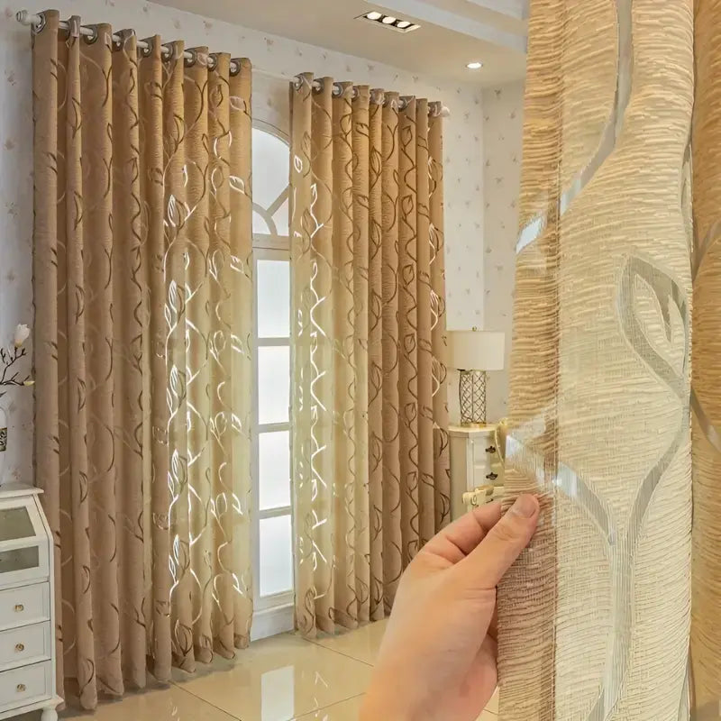 Cortina-Jacquard-Dourada-2.80m-de-Largura-Sala-ou-Quarto-Folhas-de-Outono-1