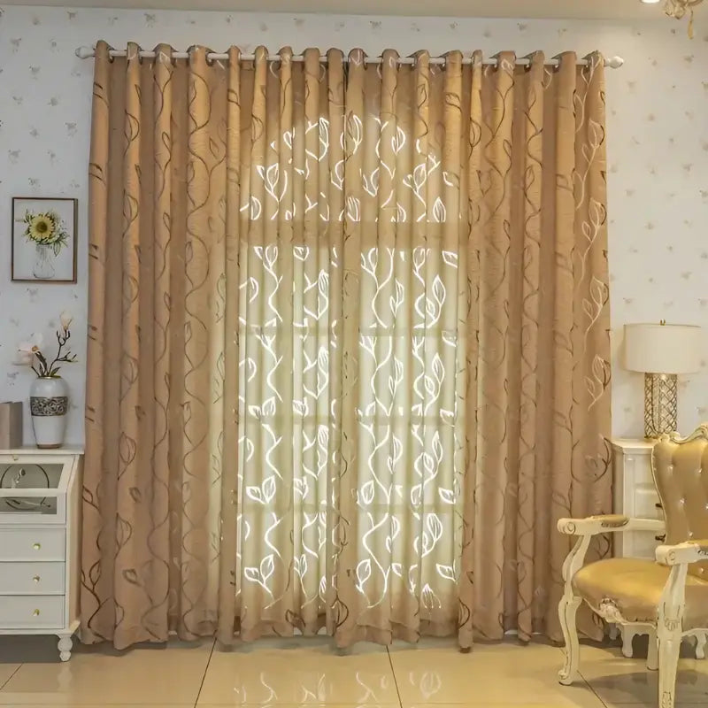 Cortina-Jacquard-Dourada-2.80m-de-Largura-Sala-ou-Quarto-Folhas-de-Outono-2